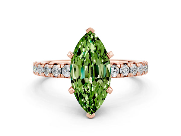 Rose gold Marquise Cut Peridot Solitaire Pavé Engagement Ring with Round Band and Prong Setting