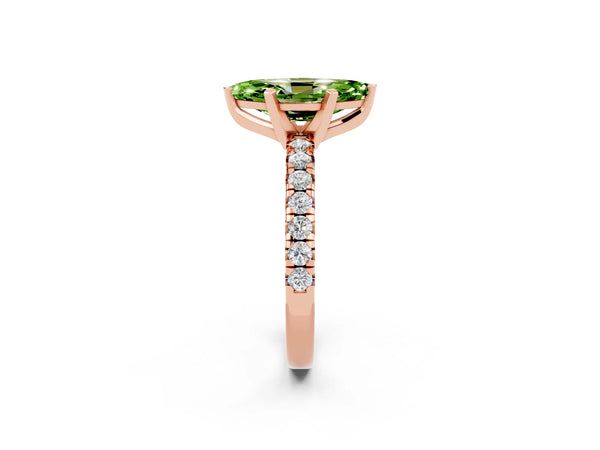 Rose gold Marquise Cut Peridot Solitaire Pavé Engagement Ring with Round Band and Prong Setting