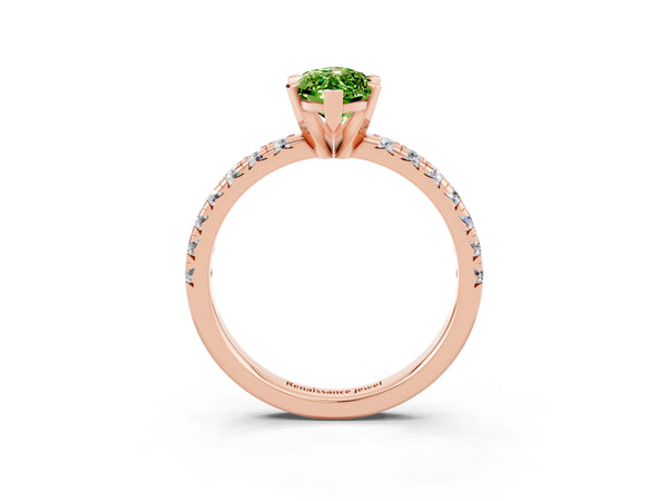 Rose gold Marquise Cut Peridot Solitaire Pavé Engagement Ring with Round Band and Prong Setting