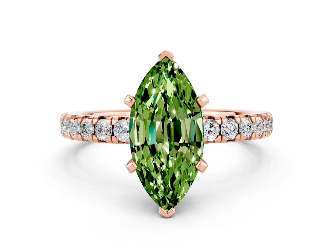 Rose gold Marquise Cut Peridot Solitaire Pavé Engagement Ring with Round Band and Prong Setting_67