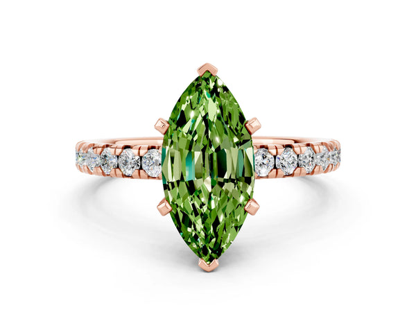 Rose gold Marquise Cut Peridot Solitaire Pavé Engagement Ring with Round Band and Prong Setting