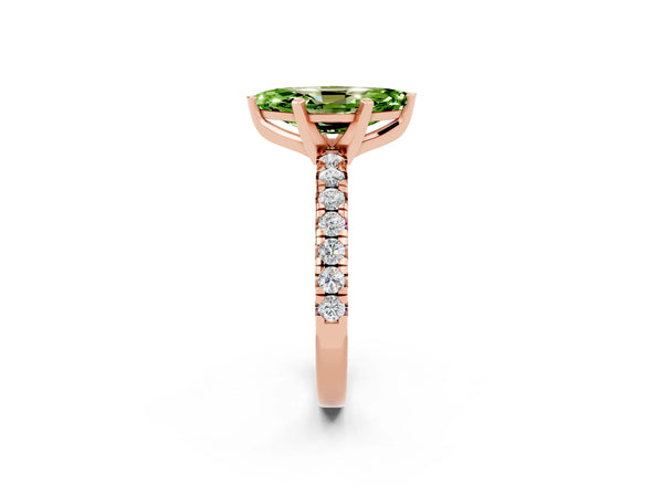 Rose gold Marquise Cut Peridot Solitaire Pavé Engagement Ring with Round Band and Prong Setting