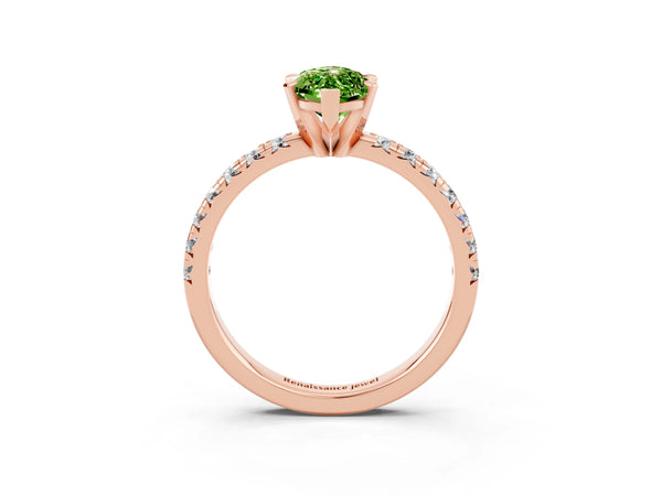 Rose gold Marquise Cut Peridot Solitaire Pavé Engagement Ring with Round Band and Prong Setting