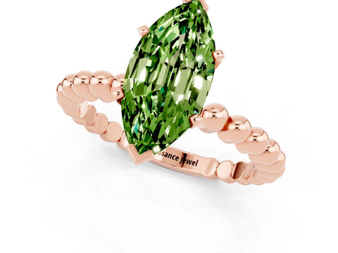 Rose gold Marquise Cut Peridot Solitaire Ring with Beaded Band and Prong Setting_1
