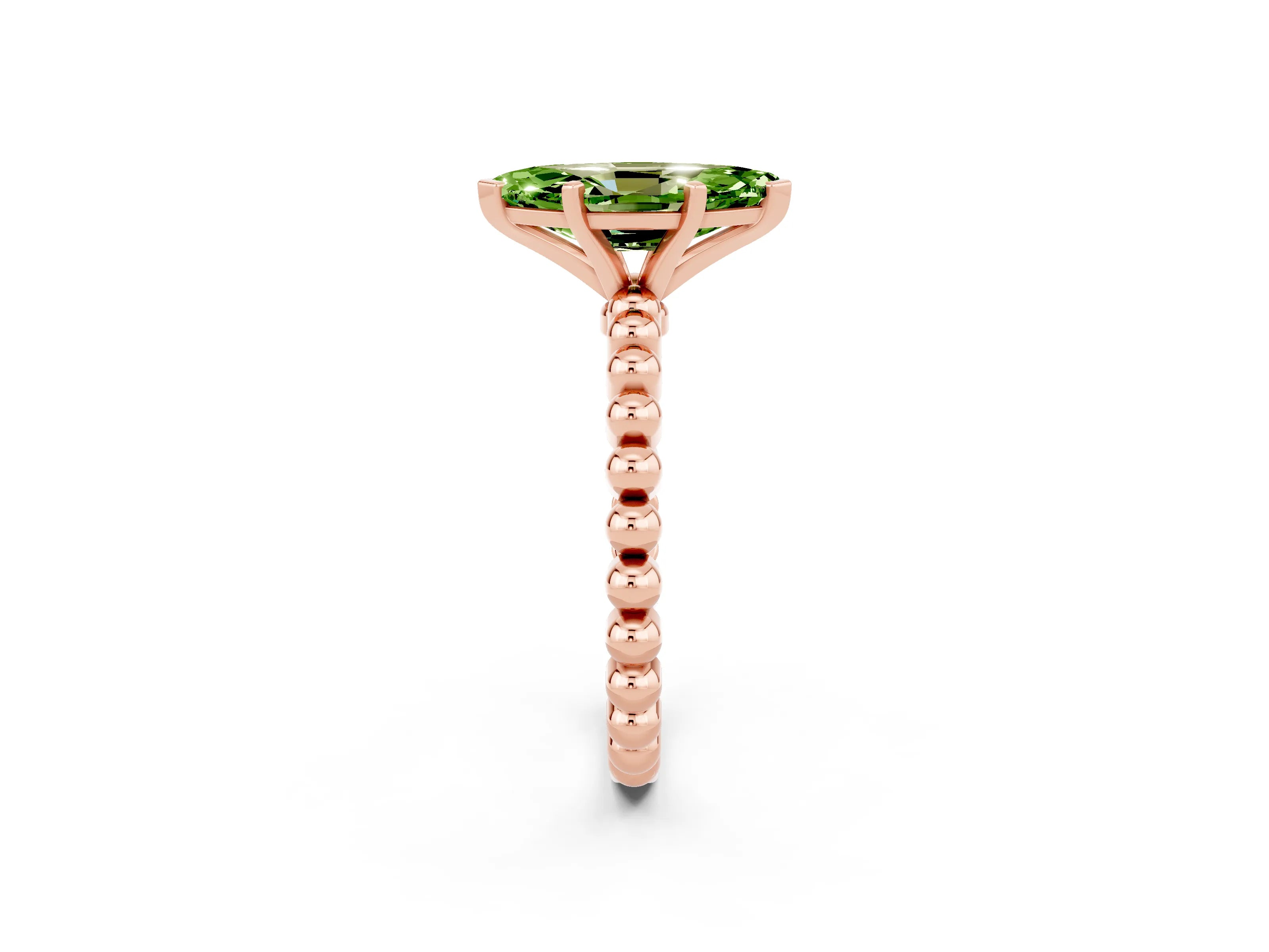 Rose gold Marquise Cut Peridot Solitaire Ring with Beaded Band and Prong Setting_2