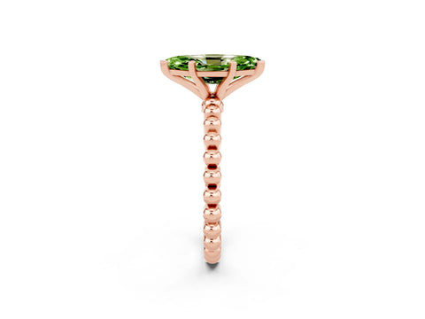 Rose gold Marquise Cut Peridot Solitaire Ring with Beaded Band and Prong Setting_2