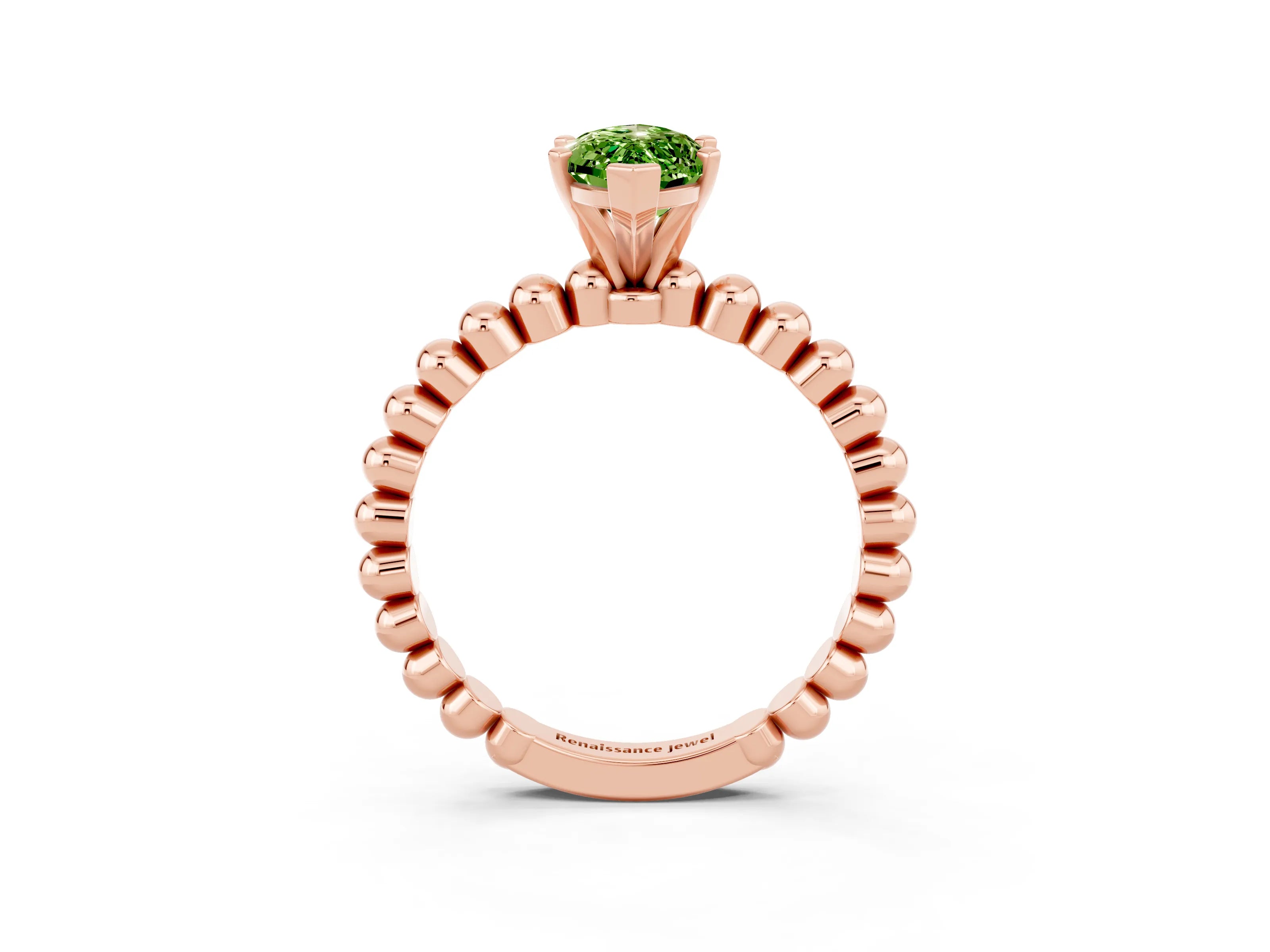 Rose gold Marquise Cut Peridot Solitaire Ring with Beaded Band and Prong Setting_3