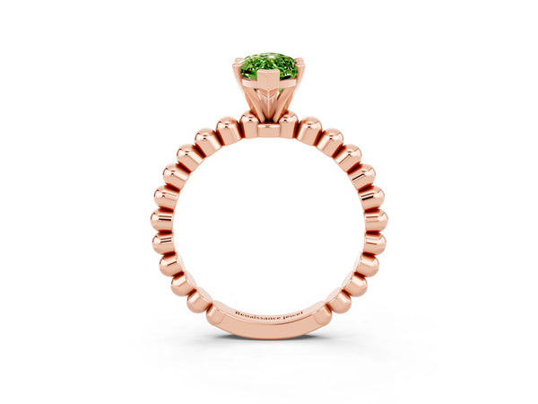 Rose gold Marquise Cut Peridot Solitaire Ring with Beaded Band and Prong Setting