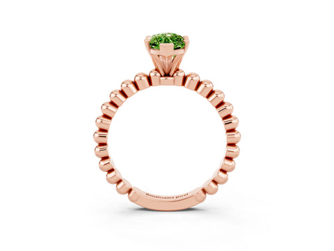 Rose gold Marquise Cut Peridot Solitaire Ring with Beaded Band and Prong Setting_3