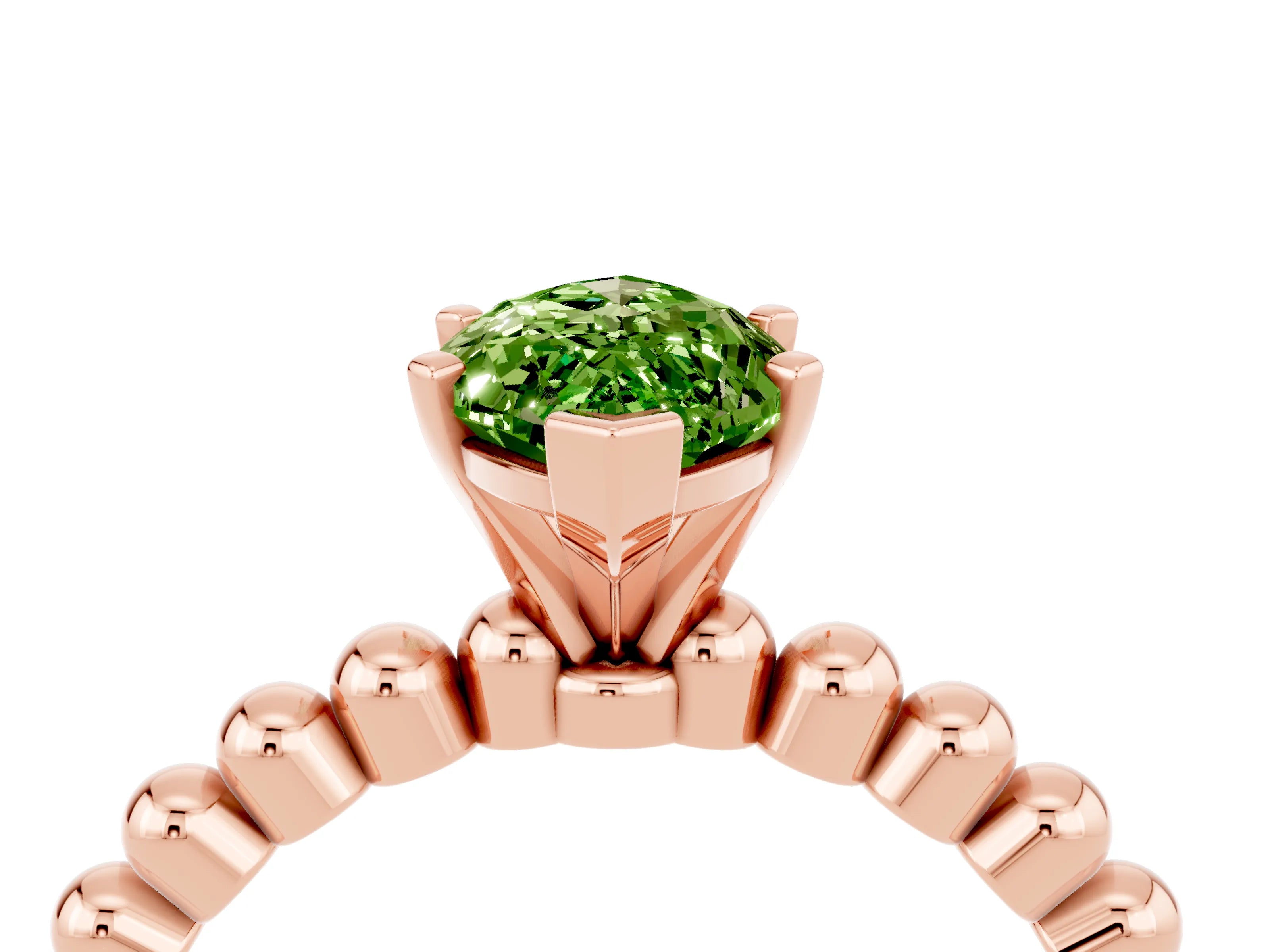 Rose gold Marquise Cut Peridot Solitaire Ring with Beaded Band and Prong Setting_4