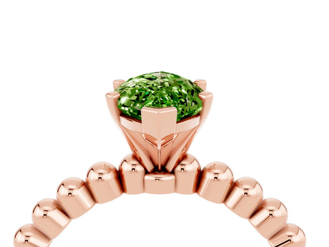 Rose gold Marquise Cut Peridot Solitaire Ring with Beaded Band and Prong Setting_4