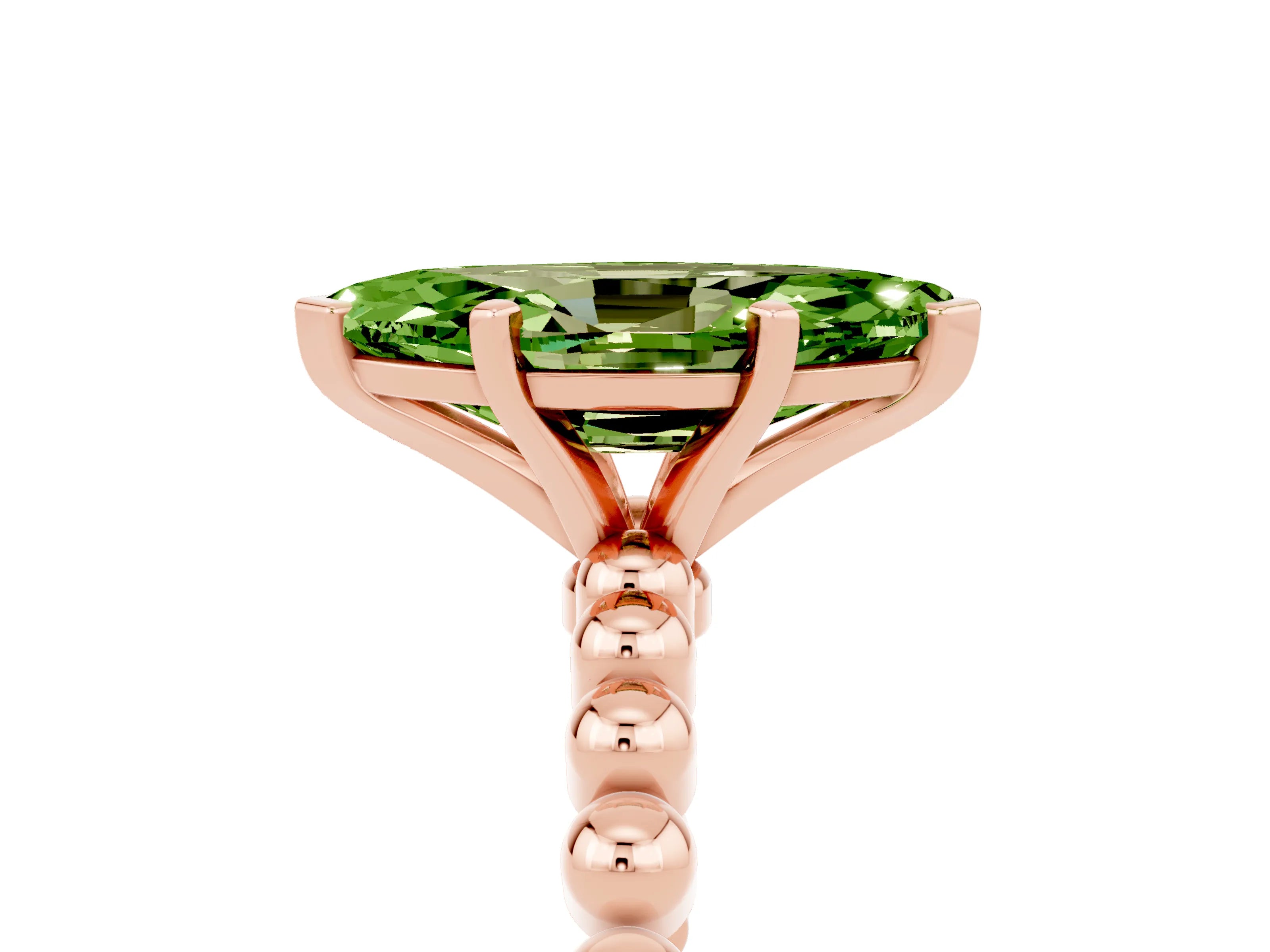 Rose gold Marquise Cut Peridot Solitaire Ring with Beaded Band and Prong Setting_5