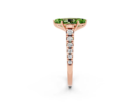 Rose gold Marquise Cut Peridot Solitaire Ring with Cathedral Setting and Pavé Band_2