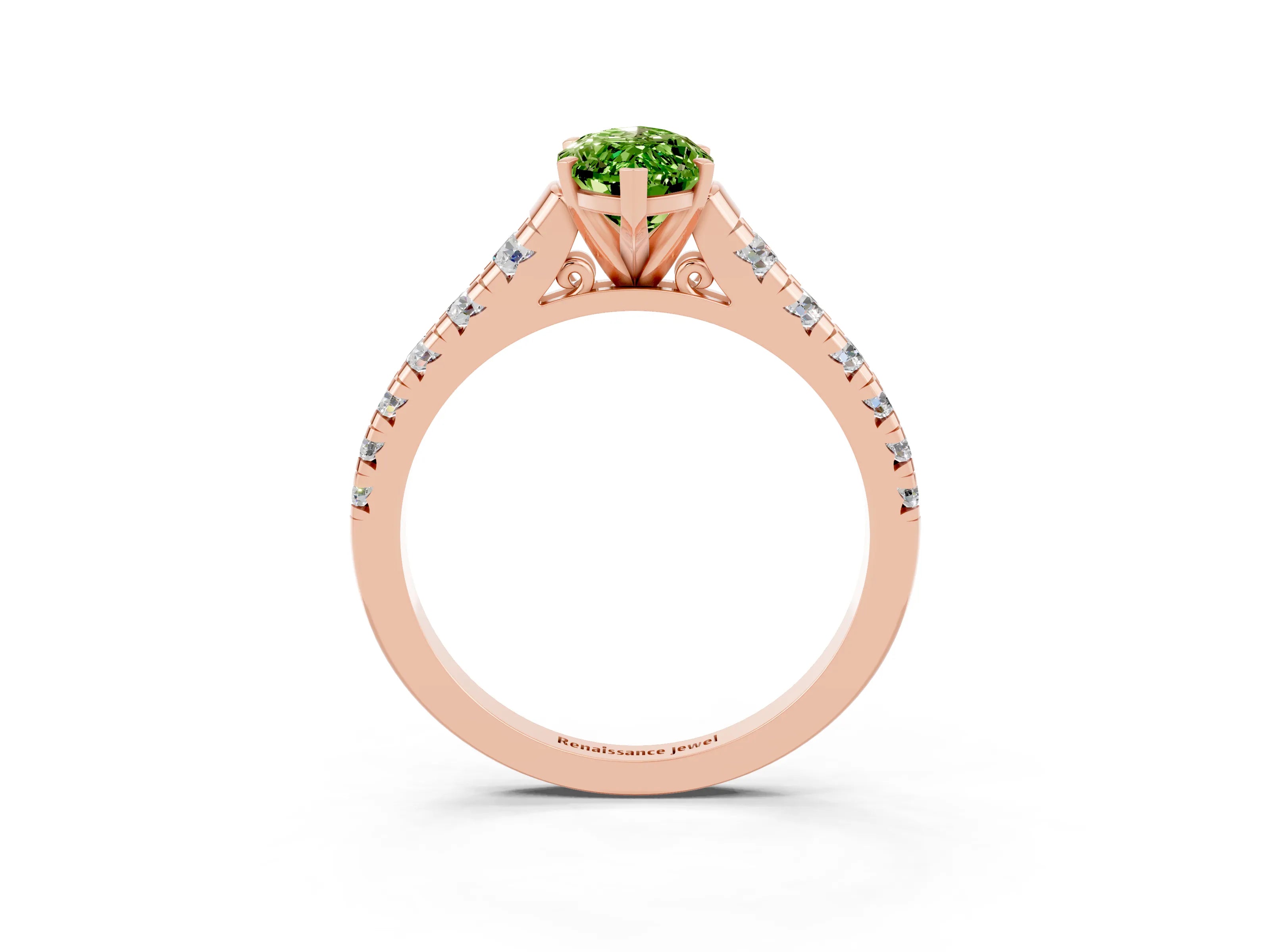 Rose gold Marquise Cut Peridot Solitaire Ring with Cathedral Setting and Pavé Band_3