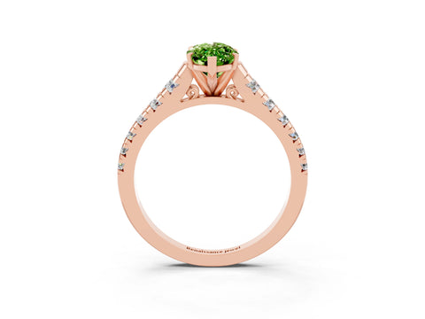 Rose gold Marquise Cut Peridot Solitaire Ring with Cathedral Setting and Pavé Band_3