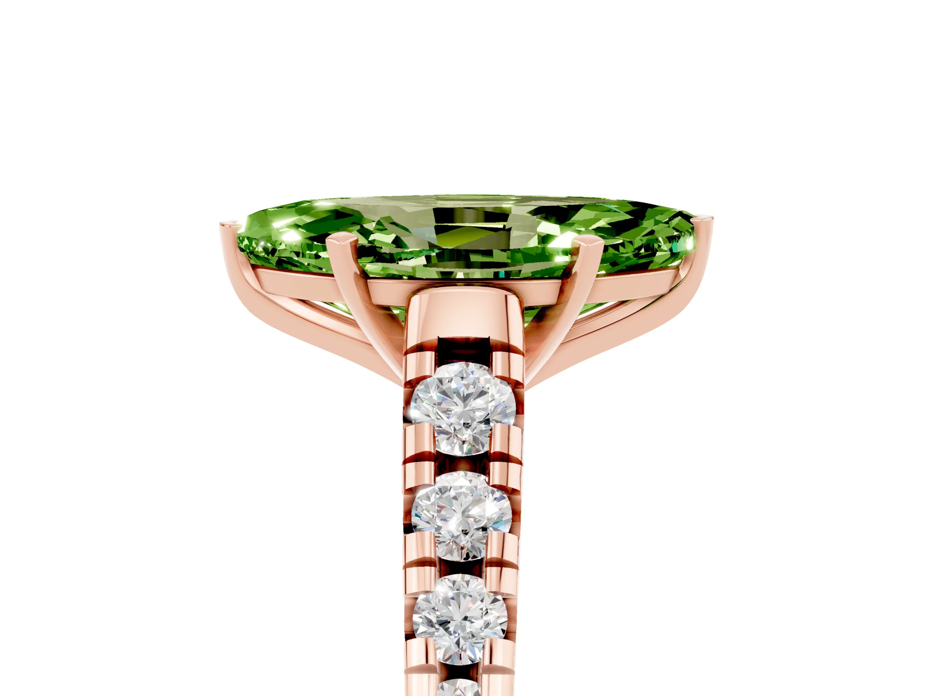 Rose gold Marquise Cut Peridot Solitaire Ring with Cathedral Setting and Pavé Band_5