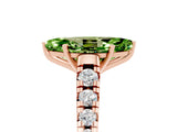 Rose gold Marquise Cut Peridot Solitaire Ring with Cathedral Setting and Pavé Band_5