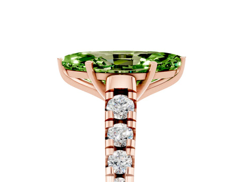 Rose gold Marquise Cut Peridot Solitaire Ring with Cathedral Setting and Pavé Band_5