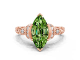 Rose gold Marquise Cut Peridot Solitaire Ring with Filigree Band and Four-Prong Setting_24