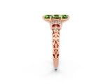 Rose gold Marquise Cut Peridot Solitaire Ring with Filigree Band and Four-Prong Setting_26