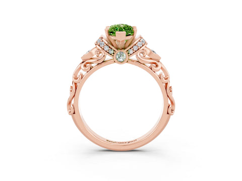 Rose gold Marquise Cut Peridot Solitaire Ring with Filigree Band and Four-Prong Setting_27