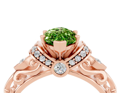 Rose gold Marquise Cut Peridot Solitaire Ring with Filigree Band and Four-Prong Setting_28