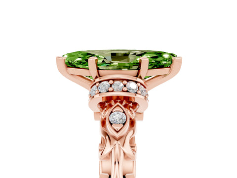 Rose gold Marquise Cut Peridot Solitaire Ring with Filigree Band and Four-Prong Setting_29