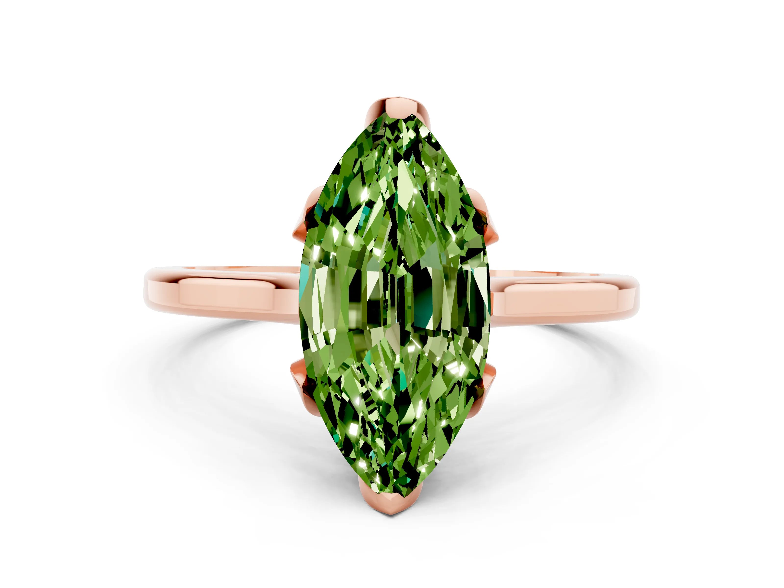 Rose gold Marquise Cut Peridot Solitaire Ring with Flower Prong Setting and Classic Band_12