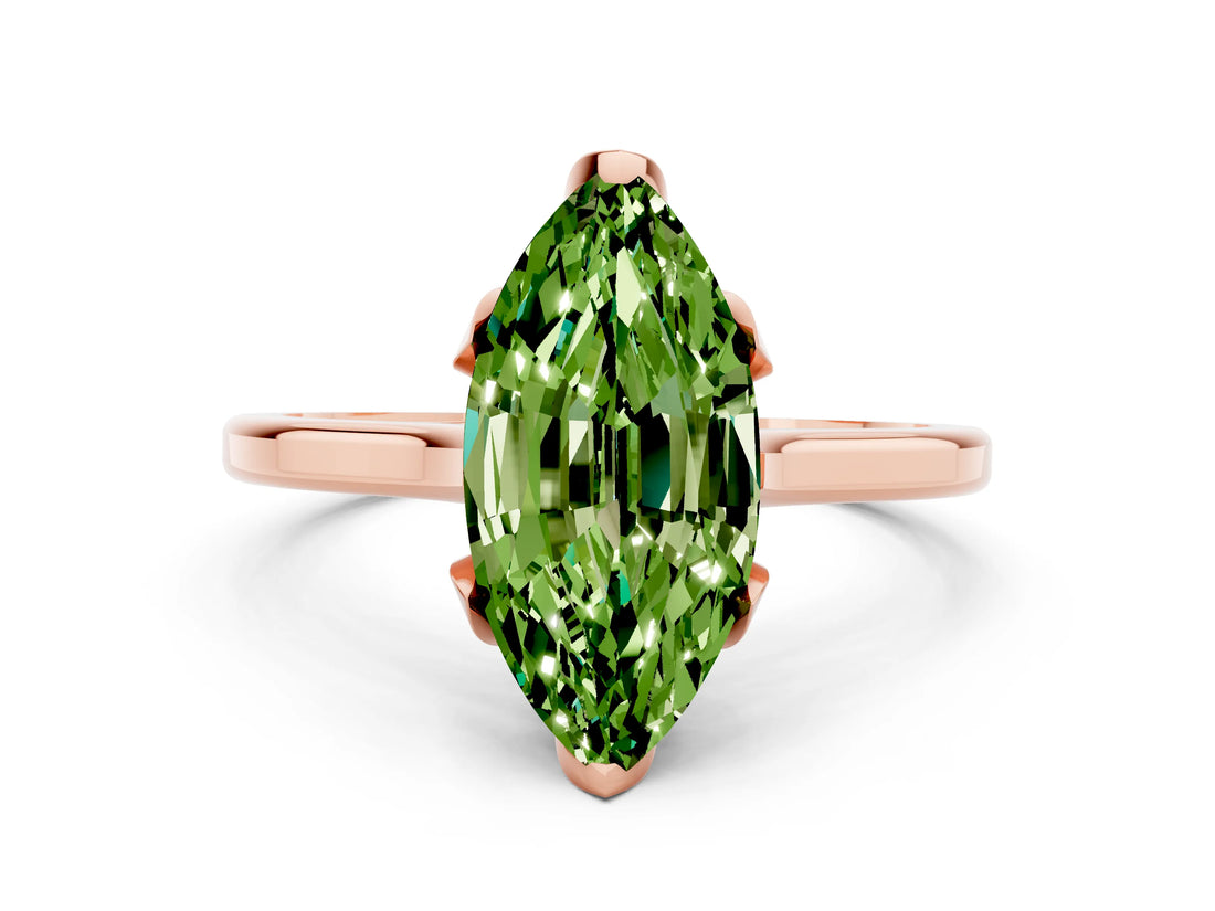 Rose gold Marquise Cut Peridot Solitaire Ring with Flower Prong Setting and Classic Band_12