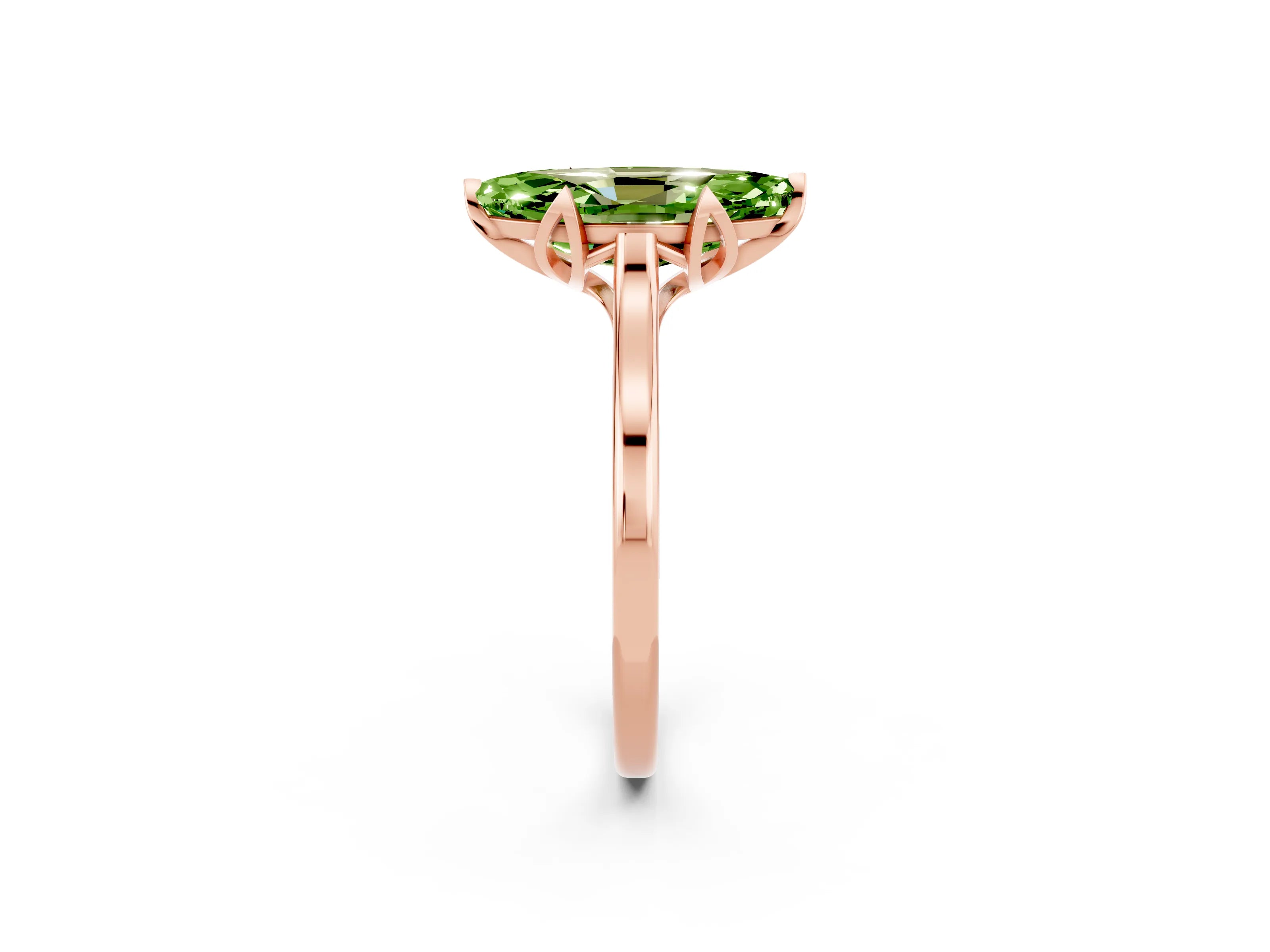 Rose gold Marquise Cut Peridot Solitaire Ring with Flower Prong Setting and Classic Band_14