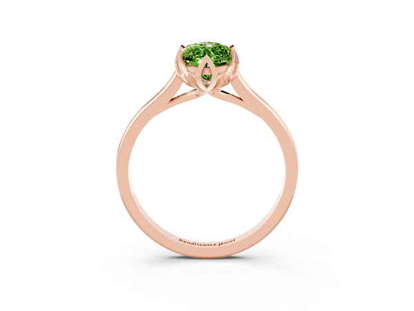 Rose gold Marquise Cut Peridot Solitaire Ring with Flower Prong Setting and Classic Band