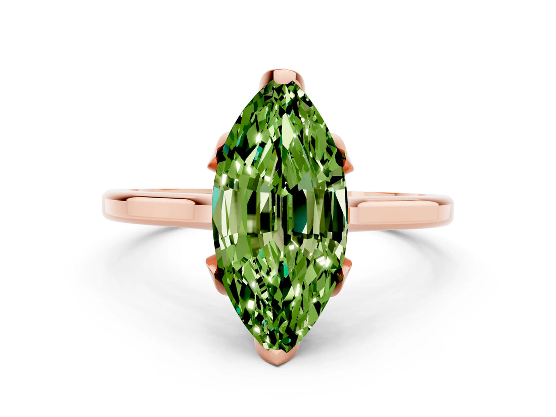 Rose gold Marquise Cut Peridot Solitaire Ring with Flower Prong Setting and Classic Band_36