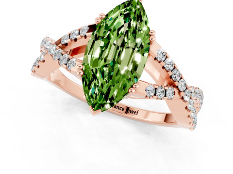 Rose gold Marquise Cut Peridot Solitaire Ring with Four-Prong Setting and Twisted Pavé Band_1