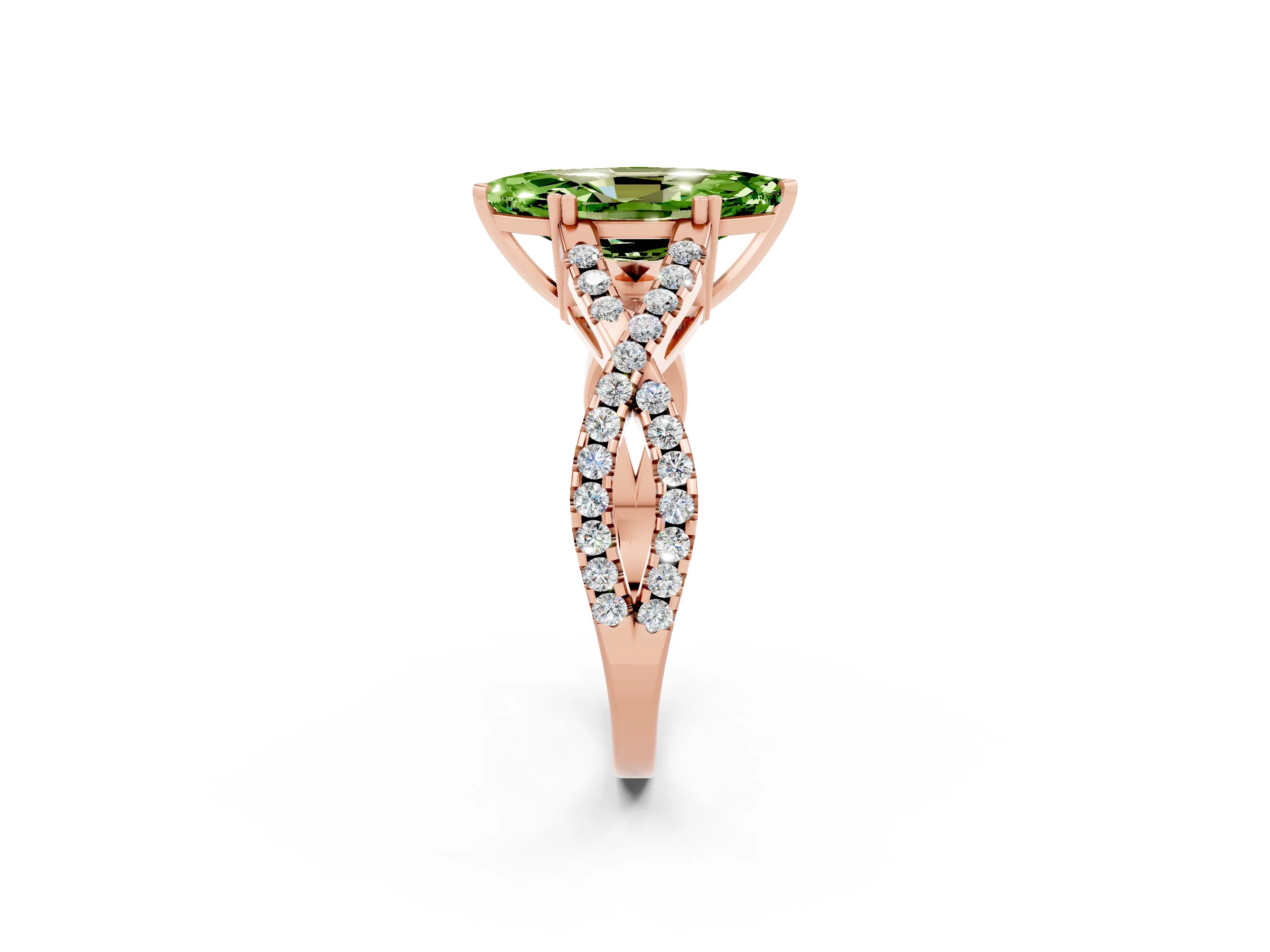 Rose gold Marquise Cut Peridot Solitaire Ring with Four-Prong Setting and Twisted Pavé Band_2