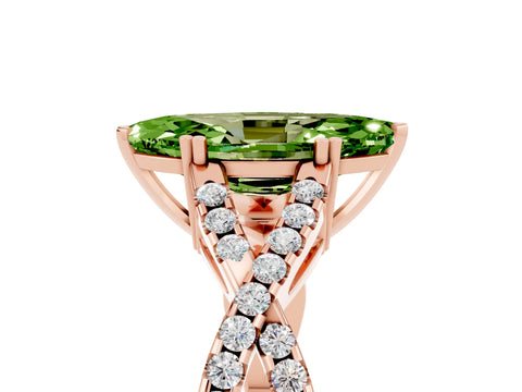 Rose gold Marquise Cut Peridot Solitaire Ring with Four-Prong Setting and Twisted Pavé Band_5