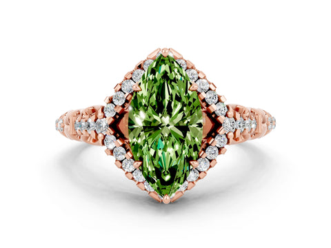 Rose gold Marquise Cut Peridot Solitaire Ring with Hidden Halo and Pavé Band_12
