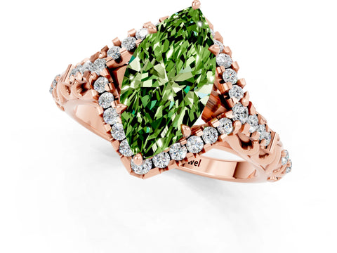 Rose gold Marquise Cut Peridot Solitaire Ring with Hidden Halo and Pavé Band_13