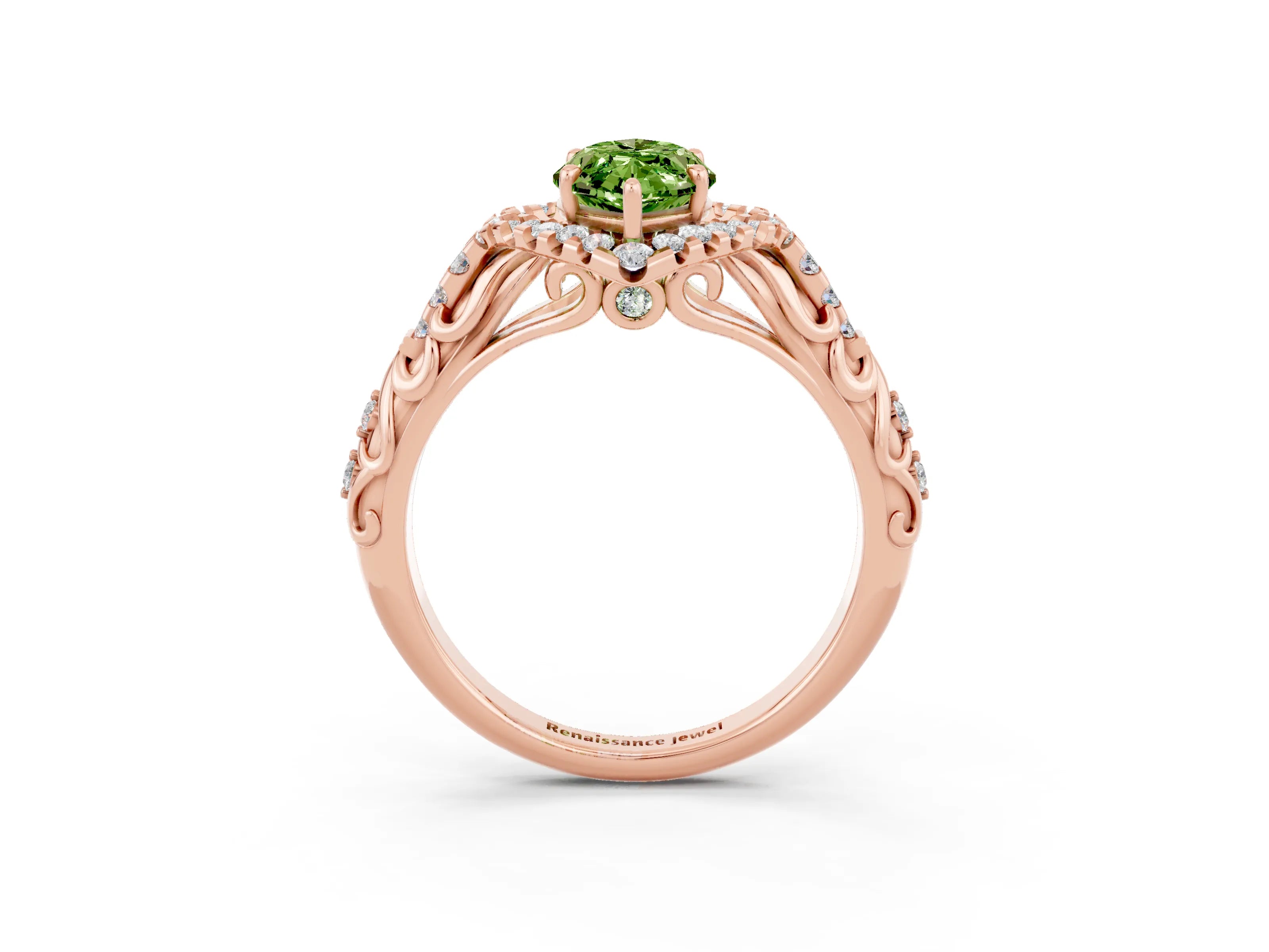 Rose gold Marquise Cut Peridot Solitaire Ring with Hidden Halo and Pavé Band_15