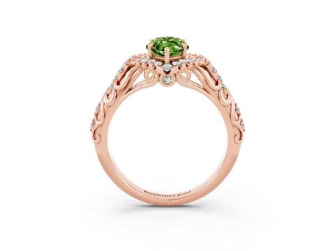 Rose gold Marquise Cut Peridot Solitaire Ring with Hidden Halo and Pavé Band_15