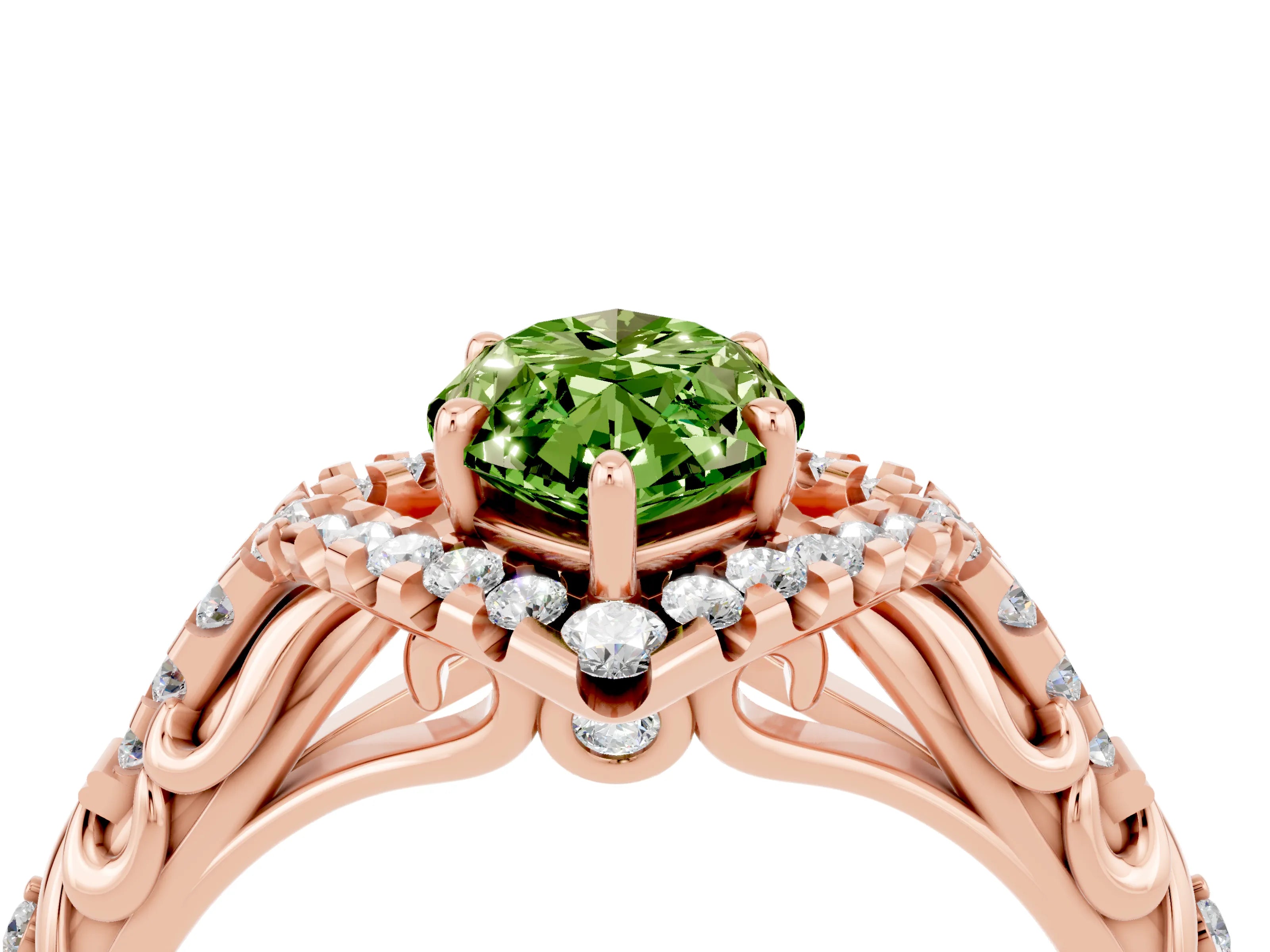 Rose gold Marquise Cut Peridot Solitaire Ring with Hidden Halo and Pavé Band_16