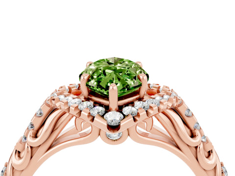 Rose gold Marquise Cut Peridot Solitaire Ring with Hidden Halo and Pavé Band_16