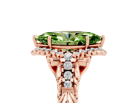 Rose gold Marquise Cut Peridot Solitaire Ring with Hidden Halo and Pavé Band_17