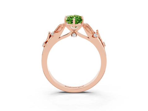 Rose gold Marquise Cut Peridot Solitaire Ring with Leaf Motif Band and Four-Prong Setting_3