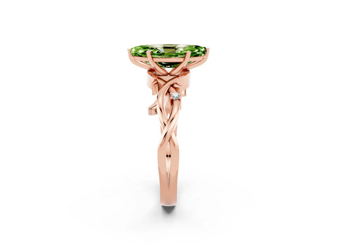Rose gold Marquise Cut Peridot Solitaire Ring with Milgrain Pavé Band and Four-Prong Setting_14