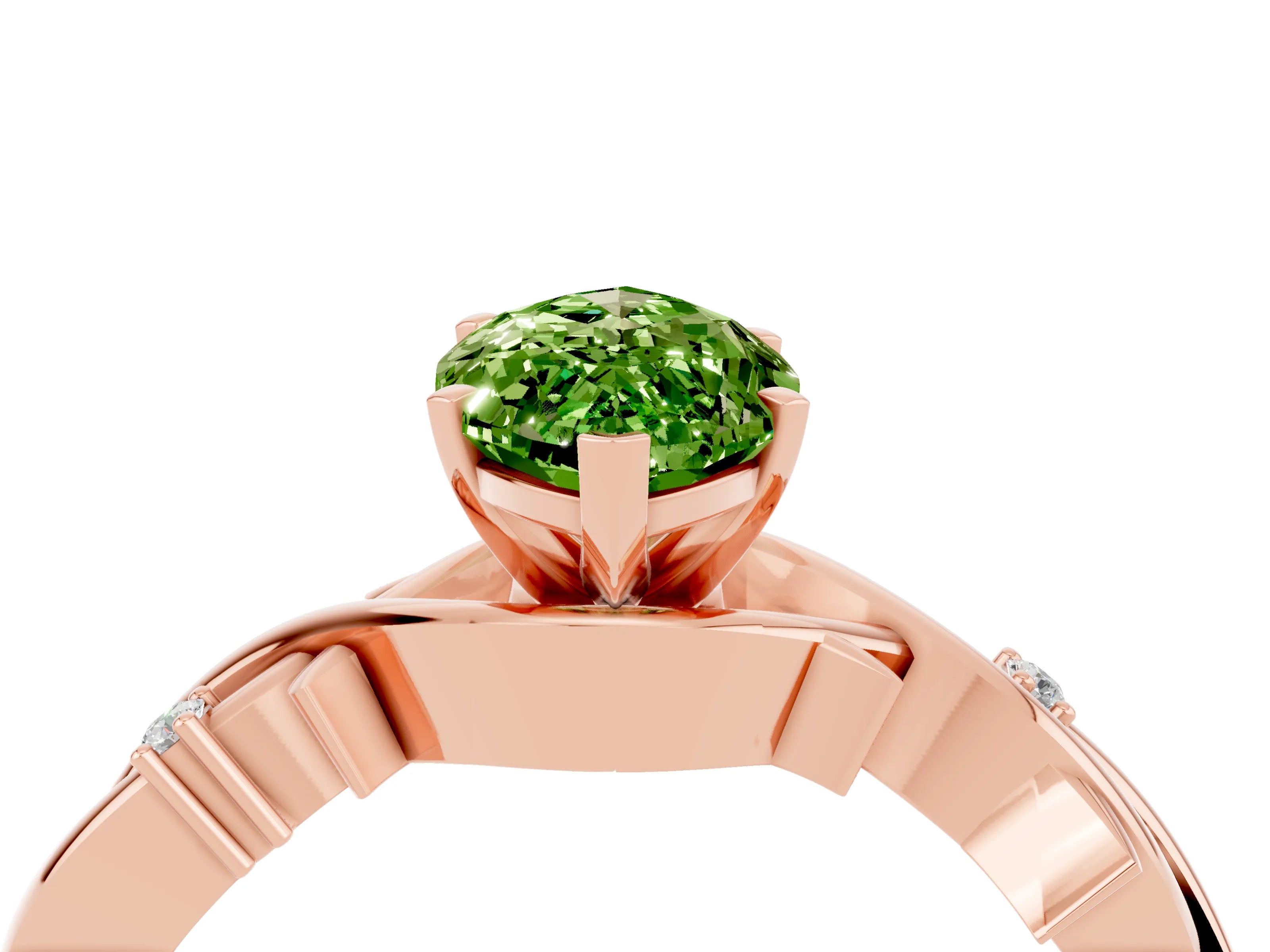 Rose gold Marquise Cut Peridot Solitaire Ring with Milgrain Pavé Band and Four-Prong Setting_16