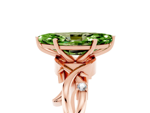 Rose gold Marquise Cut Peridot Solitaire Ring with Milgrain Pavé Band and Four-Prong Setting_17