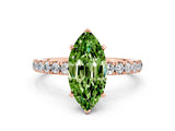 Rose gold Marquise Cut Peridot Solitaire Ring with Pavé Accents and Four-Prong Setting