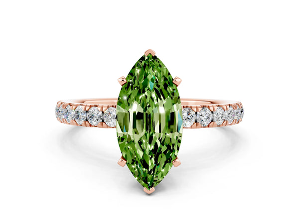 Rose gold Marquise Cut Peridot Solitaire Ring with Pavé Accents and Four-Prong Setting