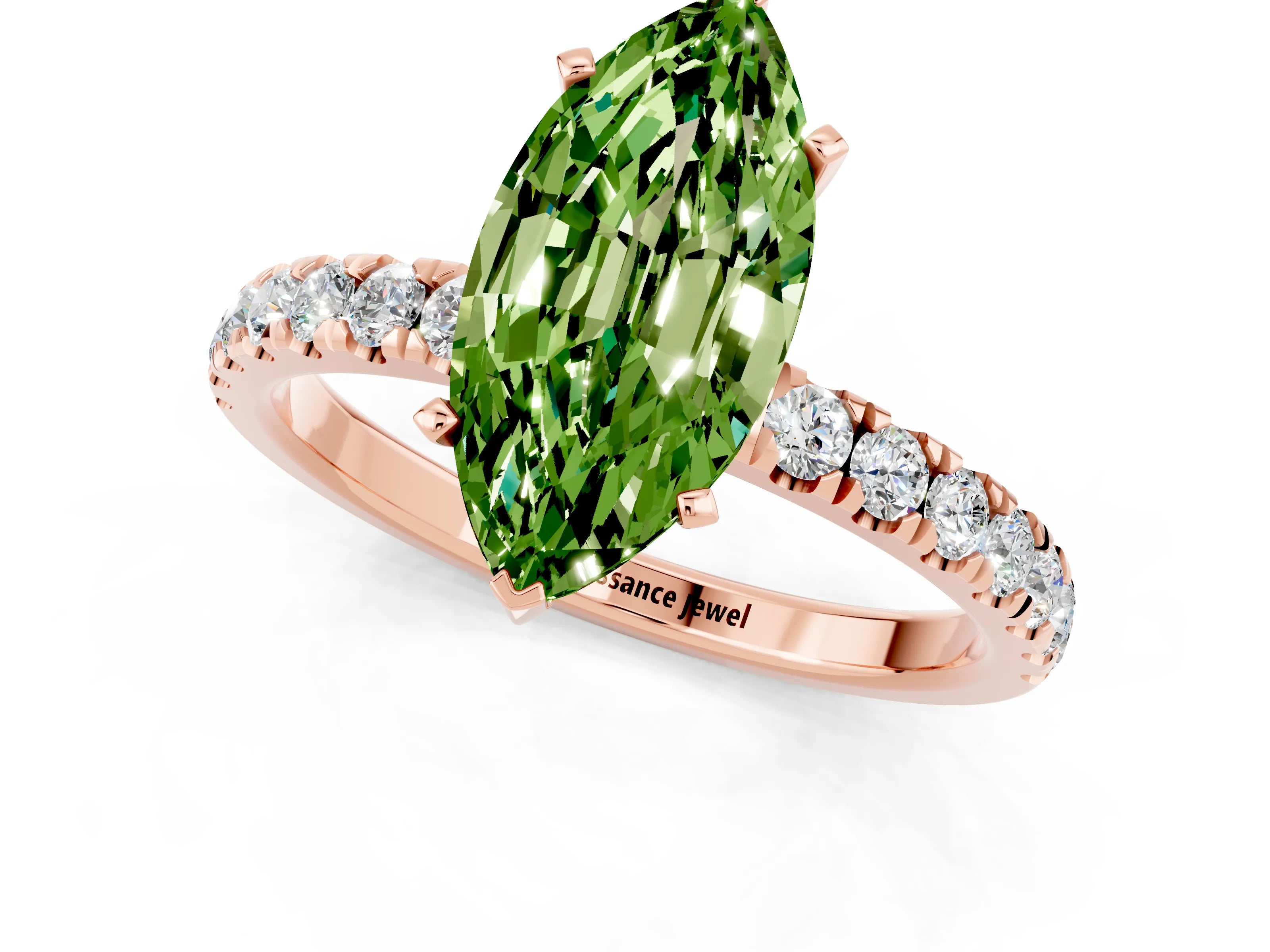 Rose gold Marquise Cut Peridot Solitaire Ring with Pavé Accents and Four-Prong Setting_1