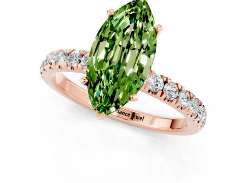 Rose gold Marquise Cut Peridot Solitaire Ring with Pavé Accents and Four-Prong Setting_1